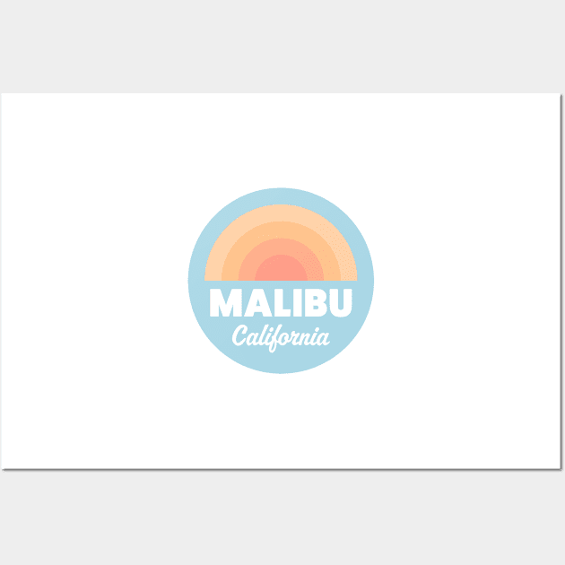 Malibu Retro Rainbow Badge Blue Wall Art by modeoftravel